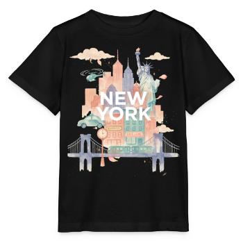 Pastel New York Skyline Watercolor - Stanley/Stella MINI CREATOR Kids’ T-Shirt - black - Front - Mikhail (115cm)
