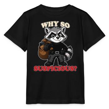 Pourquoi t-shirt si suspect Mascotte voleur-laveur drôle - T-shirt bio MINI CREATOR Stanley/Stella Enfant - noir - Devant - Mikhail (115cm)