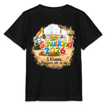 Baustellen Schulkind 2026 - Stanley/Stella Kinder T-Shirt MINI CREATOR  - Schwarz - Vorne - Mikhail (115cm)