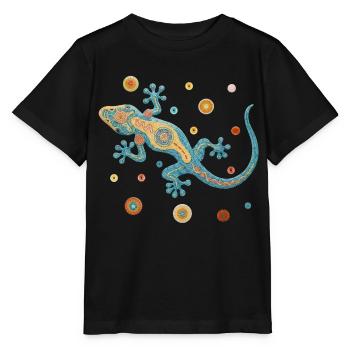 Blue gecko in colorful mosaic style - Stanley/Stella MINI CREATOR Kids’ T-Shirt - black - Front - Mikhail (115cm)
