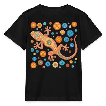 Gecko orange dans un style mosaïque coloré - T-shirt bio MINI CREATOR Stanley/Stella Enfant - noir - Devant - Mikhail (115cm)