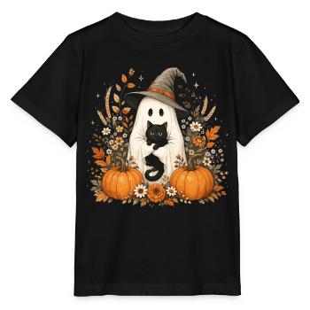 Halloween, Fantôme, Chat Noir - T-shirt bio MINI CREATOR Stanley/Stella Enfant - noir - Devant - Mikhail (115cm)