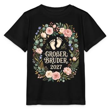 Großer Bruder 2027 Babyfüße Blumen - Stanley/Stella Kinder T-Shirt MINI CREATOR  - Schwarz - Vorne - Mikhail (115cm)