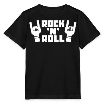 Rock'N'Roll Retro Logo with Finger Horns - Stanley/Stella MINI CREATOR Kids’ T-Shirt - black - Front - Mikhail (115cm)