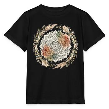 Mandala de lotus avec couronne de fleurs - T-shirt bio MINI CREATOR Stanley/Stella Enfant - noir - Devant - Mikhail (115cm)