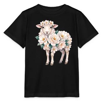 Brebis fleurie avec des fleurs blanches dans un style aquarelle - T-shirt bio MINI CREATOR Stanley/Stella Enfant - noir - Devant - Mikhail (115cm)
