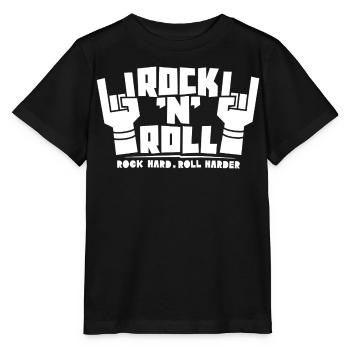 Rock'N'Roll Blocky Text with Finger Horns - Stanley/Stella MINI CREATOR Kids’ T-Shirt - black - Front - Mikhail (115cm)