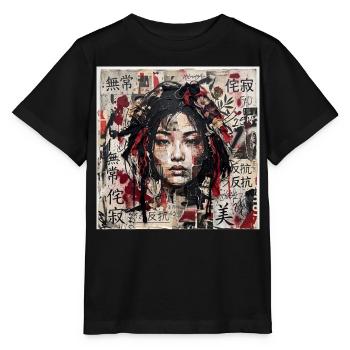 Japanese Collage Art Asia Punk Samuraifrau Collage - Stanley/Stella Kinder T-Shirt MINI CREATOR  - Schwarz - Vorne - Mikhail (115cm)