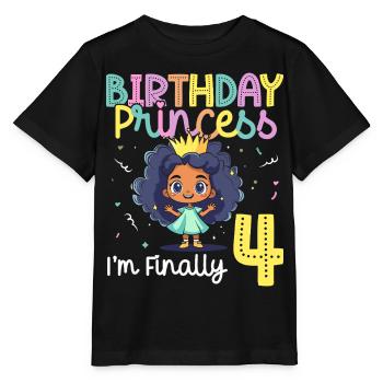 Black Girl for 4th Birthday, Princess - Stanley/Stella MINI CREATOR Kids’ T-Shirt - black - Front - Mikhail (115cm)