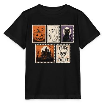Halloween Spooky Stamps Fantôme Chat Fantôme - T-shirt bio MINI CREATOR Stanley/Stella Enfant - noir - Devant - Mikhail (115cm)