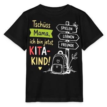 KitaKind Abschied Motiv Schild und Rucksack - Stanley/Stella Kinder T-Shirt MINI CREATOR  - Schwarz - Vorne - Mikhail (115cm)