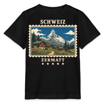 Schweiz Zermatt Vintage Reisemarke - Stanley/Stella Kinder T-Shirt MINI CREATOR  - Schwarz - Vorne - Mikhail (115cm)