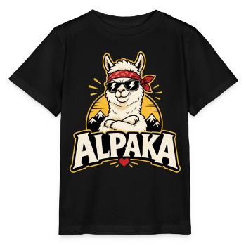 Alpaka Cool Sonnenbrille Lustiges Motiv - Stanley/Stella Kinder T-Shirt MINI CREATOR  - Schwarz - Vorne - Mikhail (115cm)