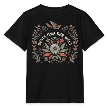 Beste Oma der Welt Blumen Spruch T-Shirt Geschenk - Stanley/Stella Kinder T-Shirt MINI CREATOR  - Schwarz - Vorne - Mikhail (115cm)