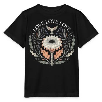 Love Love Love Blumen Spruch Retro T-Shirt - Stanley/Stella Kinder T-Shirt MINI CREATOR  - Schwarz - Vorne - Mikhail (115cm)