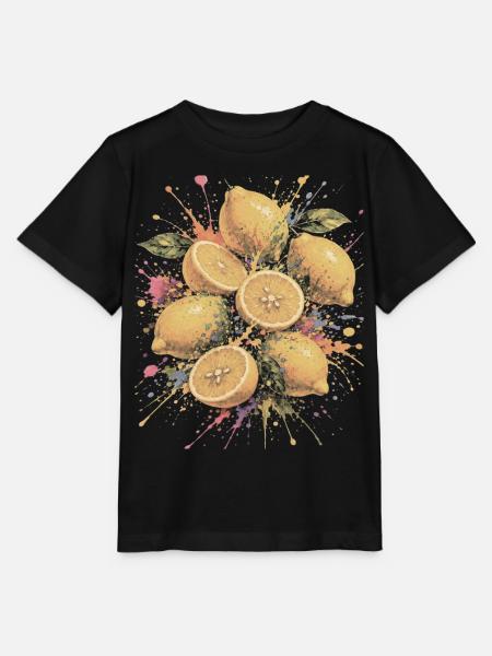 Zitronengelbe Zitrus-Mehrfarbige Spritzkunst - Stanley/Stella Kinder T-Shirt MINI CREATOR - Schwarz