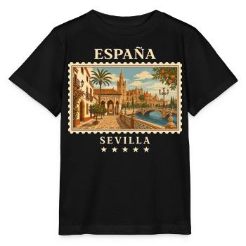 Spanien Sevilla Vintage Reisemarke - Stanley/Stella Kinder T-Shirt MINI CREATOR  - Schwarz - Vorne - Mikhail (115cm)