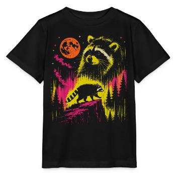 Waschbär Night Moon Forest Vintage Neon - Stanley/Stella Kinder T-Shirt MINI CREATOR  - Schwarz - Vorne - Mikhail (115cm)