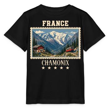 Frankreich Chamonix Vintage Reisemarke - Stanley/Stella Kinder T-Shirt MINI CREATOR  - Schwarz - Vorne - Mikhail (115cm)