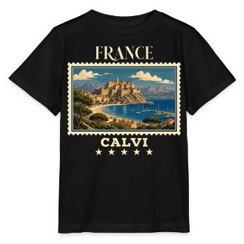 Frankreich Calvi Vintage Reisemarke - Stanley/Stella Kinder T-Shirt MINI CREATOR  - Schwarz - Vorne - Mikhail (115cm)