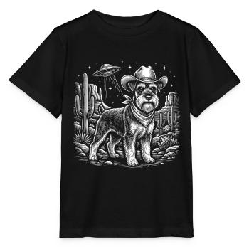 Cowboy-Schnauzer-UFO-Alien-Hunde-Humor - Stanley/Stella Kinder T-Shirt MINI CREATOR  - Schwarz - Vorne - Mikhail (115cm)