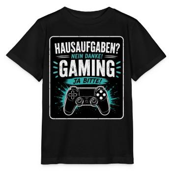 Hausaufgaben? Nein Danke! Gaming - Ja Bitte! - Stanley/Stella Kinder T-Shirt MINI CREATOR  - Schwarz - Vorne - Mikhail (115cm)