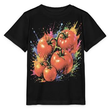 Tomato on the Vine, mehrfarbiges Gemüse, Splash Art - Stanley/Stella Kinder T-Shirt MINI CREATOR  - Schwarz - Vorne - Mikhail (115cm)