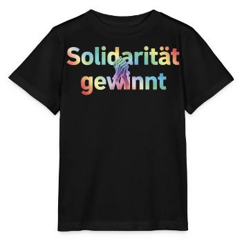 Solidarität gewinnt Statement Pride Fans LGBTQ - Stanley/Stella Kinder T-Shirt MINI CREATOR  - Schwarz - Vorne - Mikhail (115cm)