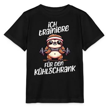 Faultier Shirt – Ich Trainiere Für Den Kühlschrank - Stanley/Stella Kinder T-Shirt MINI CREATOR  - Schwarz - Vorne - Mikhail (115cm)
