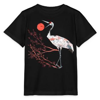 Geometrischer Reiher mit Kirschblüten - Stanley/Stella Kinder T-Shirt MINI CREATOR  - Schwarz - Vorne - Mikhail (115cm)