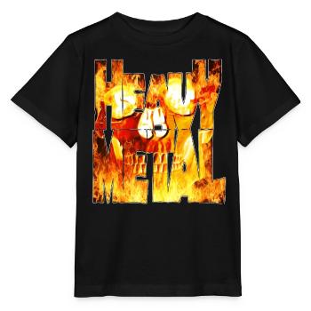 Flammender Schädel Heavy Metal Schriftzug - Stanley/Stella Kinder T-Shirt MINI CREATOR  - Schwarz - Vorne - Mikhail (115cm)