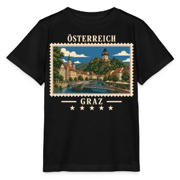Österreich Graz Vintage Reisemarke - Stanley/Stella Kinder T-Shirt MINI CREATOR  - Schwarz - Vorne - Mikhail (115cm)