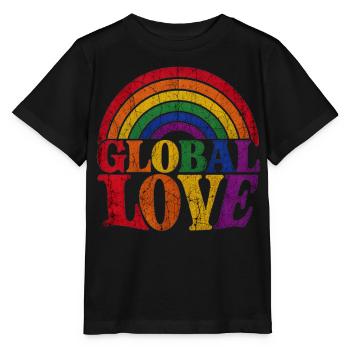 Global Love Regenbogen CSD Pride Spruch Shirt  - Stanley/Stella Kinder T-Shirt MINI CREATOR  - Schwarz - Vorne - Mikhail (115cm)