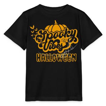 Spooky Vibes Halloween Kürbis Fledermaus Design - Stanley/Stella Kinder T-Shirt MINI CREATOR  - Schwarz - Vorne - Mikhail (115cm)