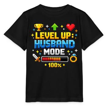 Level Up Husband Mode Gamer Ehemann Retro JGA - Stanley/Stella Kinder T-Shirt MINI CREATOR  - Schwarz - Vorne - Mikhail (115cm)