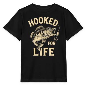 Angler T-Shirt Hooked for Life – Fisch am Haken - Stanley/Stella Kinder T-Shirt MINI CREATOR  - Schwarz - Vorne - Mikhail (115cm)