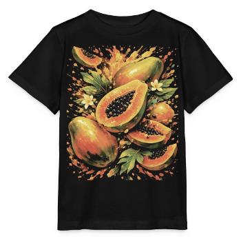 Papaya Tropic exotische Fruchtspritzkunst - Stanley/Stella Kinder T-Shirt MINI CREATOR  - Schwarz - Vorne - Mikhail (115cm)