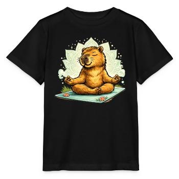 Sweet capybara doing yoga - Stanley/Stella MINI CREATOR Kids’ T-Shirt - black - Front - Mikhail (115cm)