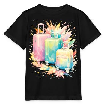 Travel Suitcase Pastel Colour Splash Art - Stanley/Stella MINI CREATOR Kids’ T-Shirt - black - Front - Mikhail (115cm)