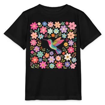 Hummingbird Flowers Bird Watcher - Stanley/Stella MINI CREATOR Kids’ T-Shirt - black - Front - Mikhail (115cm)