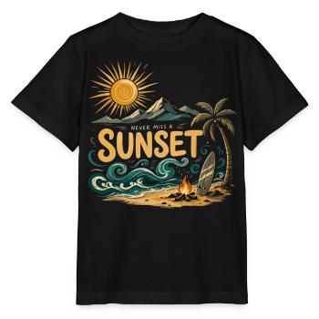 Sonnenuntergang am Strand Surf - Stanley/Stella Kinder T-Shirt MINI CREATOR  - Schwarz - Vorne - Mikhail (115cm)