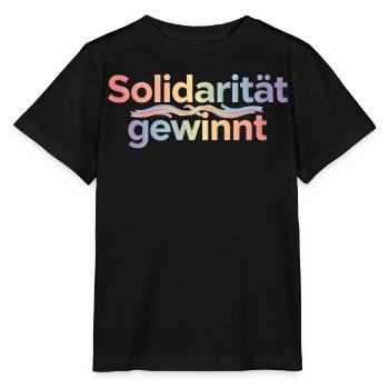 Solidarität Gewinnt Pastel Hoodie Demonstration - Stanley/Stella Kinder T-Shirt MINI CREATOR  - Schwarz - Vorne - Mikhail (115cm)