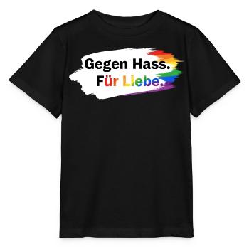 Gegen Hass Für Liebe Regenbogen T-Shirt CSD Pride - Stanley/Stella Kinder T-Shirt MINI CREATOR  - Schwarz - Vorne - Mikhail (115cm)