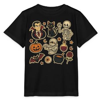 Spooky Halloween Sticker Set - Stanley/Stella MINI CREATOR Kids’ T-Shirt - black - Front - Mikhail (115cm)