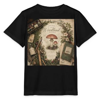 Mushroom Illustration Retro Mural Forest Decoration Poster - Stanley/Stella MINI CREATOR Kids’ T-Shirt - black - Front - Mikhail (115cm)