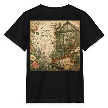 Grow Gently Vintage Poster Greenhouse Decoration Flowers - Stanley/Stella MINI CREATOR Kids’ T-Shirt - black - Front - Mikhail (115cm)