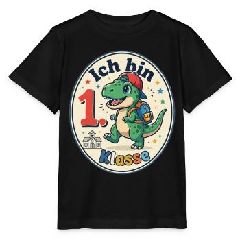 Dino 1. Klasse Schulfreude - Stanley/Stella Kinder T-Shirt MINI CREATOR  - Schwarz - Vorne - Mikhail (115cm)