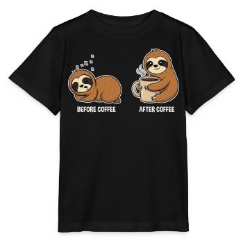 Before Coffee After Coffee – Sloths - Stanley/Stella MINI CREATOR Kids’ T-Shirt - black - Front - Mikhail (115cm)