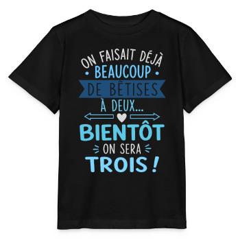 Annonce Grossesse Cadeau humour personnalisé - T-shirt bio MINI CREATOR Stanley/Stella Enfant - noir - Devant - Mikhail (115cm)