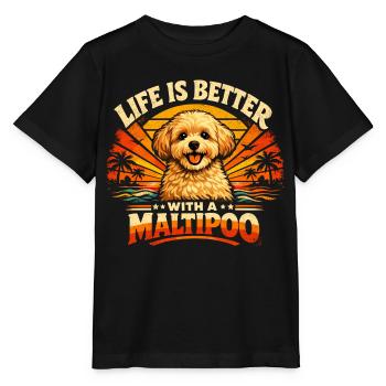 Maltipoo Retro Shirt | 70s Sunset Vintage Dog - Stanley/Stella MINI CREATOR Kids’ T-Shirt - black - Front - Mikhail (115cm)